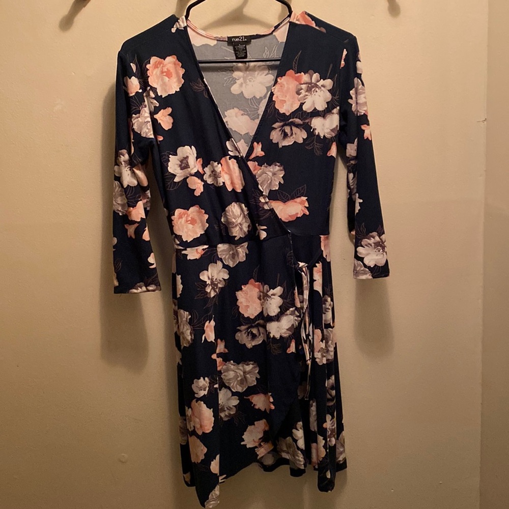 Long Sleeve Flower Wrap Dress